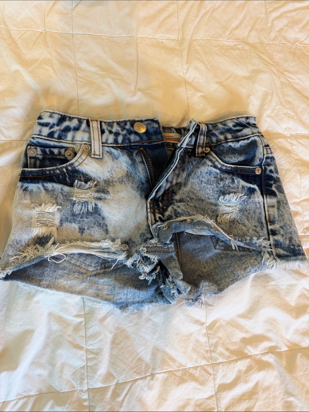 Distressed Acid-Wash Denim Shorts - Blue